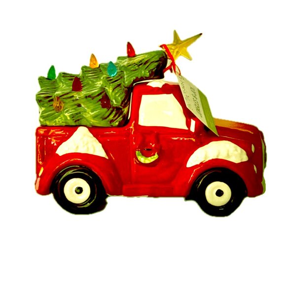 Jingles & Joy Christmas Cookie Jar Vintage Red Truck with LED Christmas Tree NWT - Picture 10 of 10